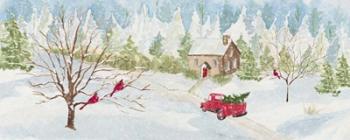 Christmas in the Country panel with red truck | Obraz na stenu