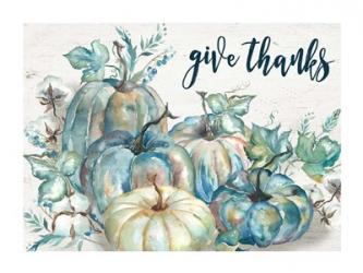 Blue Watercolor Harvest Pumpkin Landscape Give Thanks | Obraz na stenu