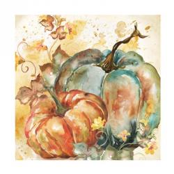 Watercolor Harvest Teal and Orange Pumpkins II | Obraz na stenu