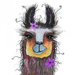 Llama with Purple Flower | Obraz na stenu