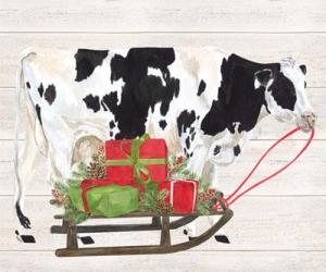 Christmas on the Farm I Cow with Sled | Obraz na stenu