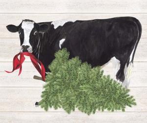 Christmas on the Farm II Cow with Tree | Obraz na stenu