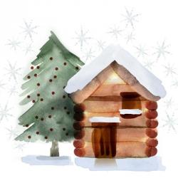 Christmas Hinterland IV Tree & Cabin | Obraz na stenu
