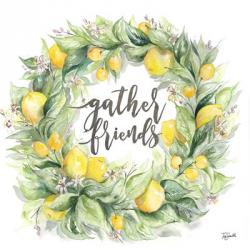 Watercolor Lemon Wreath Gather Friends | Obraz na stenu