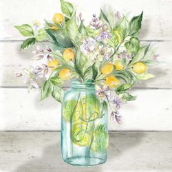 Watercolor Lemons in Mason Jar on shiplap | Obraz na stenu