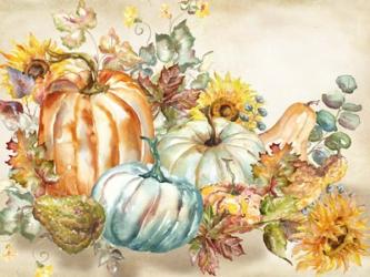 Watercolor Harvest Pumpkin landscape | Obraz na stenu