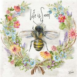Honey Bee and Herb Blossom Wreath I | Obraz na stenu