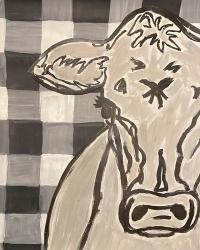 Farm Sketch Cow buffalo plaid | Obraz na stenu