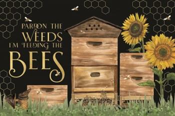 Honey Bees & Flowers Please landscape on black I-Pardon the Weeds | Obraz na stenu