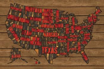 Printers Block US Map Red | Obraz na stenu