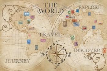 Old World Journey Map Stamps Cream | Obraz na stenu