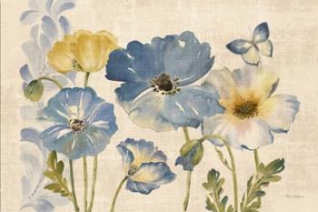 Watercolor Poppies Blue Landscape | Obraz na stenu
