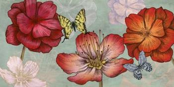 Flowers and Butterflies (Aqua) | Obraz na stenu