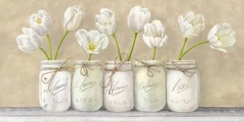 White Tulips in Mason Jars | Obraz na stenu