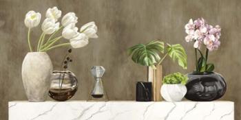 Floral Setting on White Marble | Obraz na stenu