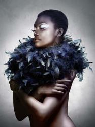 Woman with Feathered Scarf | Obraz na stenu