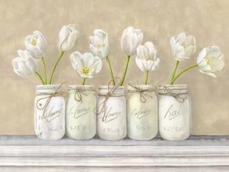 White Tulips in Mason Jars | Obraz na stenu