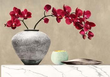 Red Orchids on White Marble (detail) | Obraz na stenu