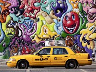 Taxi and Mural painting in Soho, NYC | Obraz na stenu
