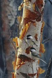 Black-Capped Chickadees - Sunlit Birch II | Obraz na stenu