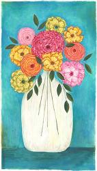 Bright Flowers - Teal Background II | Obraz na stenu