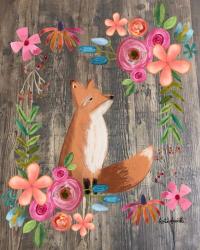 Floral Fox on Wood | Obraz na stenu