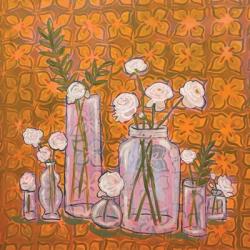 Flowers in Vases on Orange | Obraz na stenu