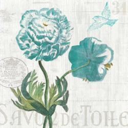 Floral Messages on Wood I Blue | Obraz na stenu