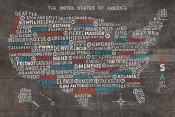 US City Map on Wood Gray | Obraz na stenu