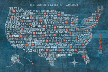 US City Map on Wood Blue | Obraz na stenu