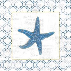 Navy Starfish on Newsprint with Gold | Obraz na stenu