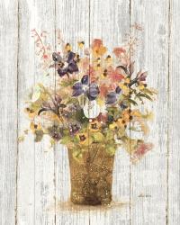 Wild Flowers in Vase II on Barn Board | Obraz na stenu