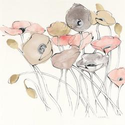 Black Line Poppies I Watercolor Neutral | Obraz na stenu