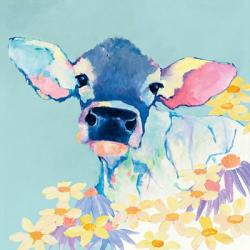 Bessie with Flowers on Teal | Obraz na stenu