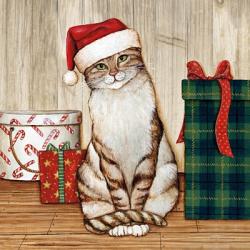 Christmas Kitty on Planked Wood | Obraz na stenu