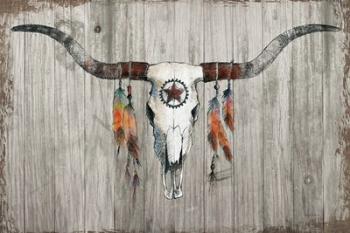 Longhorn on Dark Gray Wood | Obraz na stenu