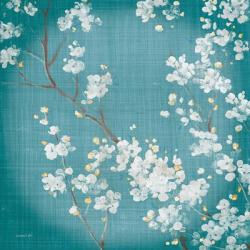 White Cherry Blossoms II on Teal Aged no Bird | Obraz na stenu