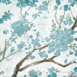 Teal Cherry Blossoms I on Cream Aged no Bird | Obraz na stenu