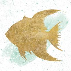 Silver Sea Life Aqua Fish no Gold Splatter | Obraz na stenu