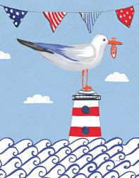 Coastal Bird I Flags on Blue | Obraz na stenu