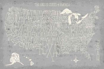 Hand Lettered USA Map Gray | Obraz na stenu