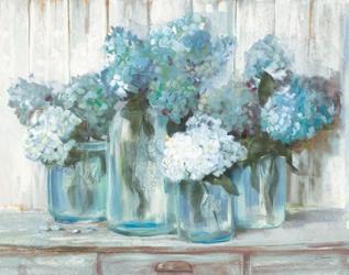 Hydrangeas in Glass Jars Blue | Obraz na stenu