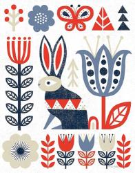 Folk Lodge Rabbit Red Navy | Obraz na stenu