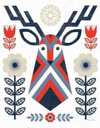 Folk Lodge Deer II Red Navy | Obraz na stenu