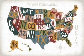 Letterpress USA Map Warm | Obraz na stenu