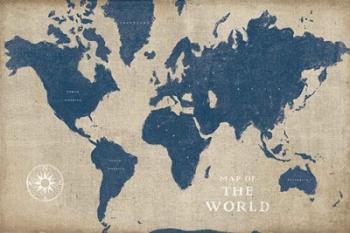 Burlap World Map I Navy | Obraz na stenu