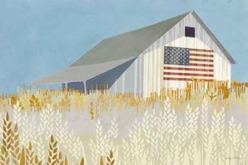 Wheat Fields Barn with Flag | Obraz na stenu