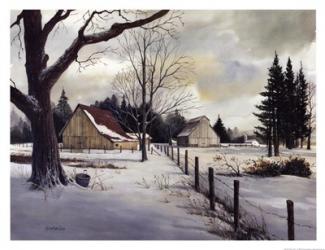 Snow Fields - Winter Barn | Obraz na stenu