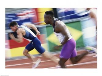 Side profile of two young men running on a running track | Obraz na stenu