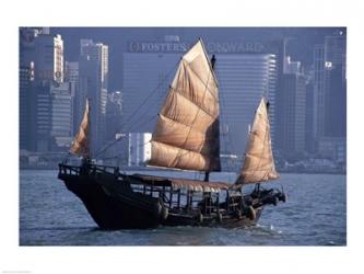 Chinese Junk sailing in the sea, Hong Kong Harbor, Hong Kong, China | Obraz na stenu